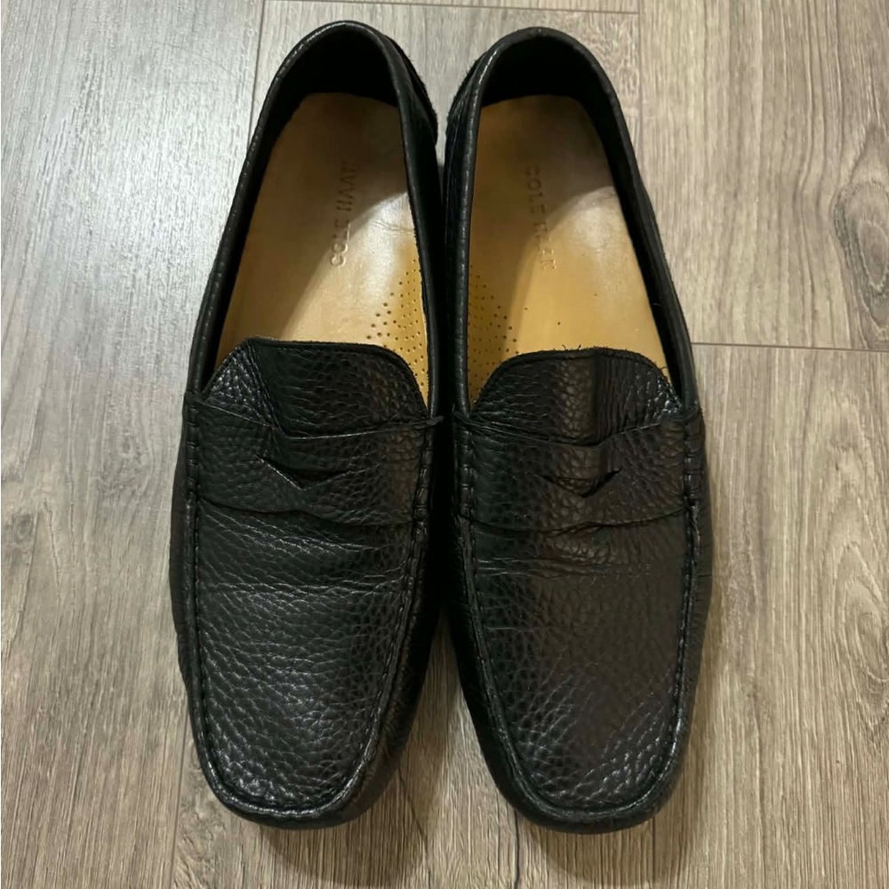 Cole Haan Textured Black Leather Loafers